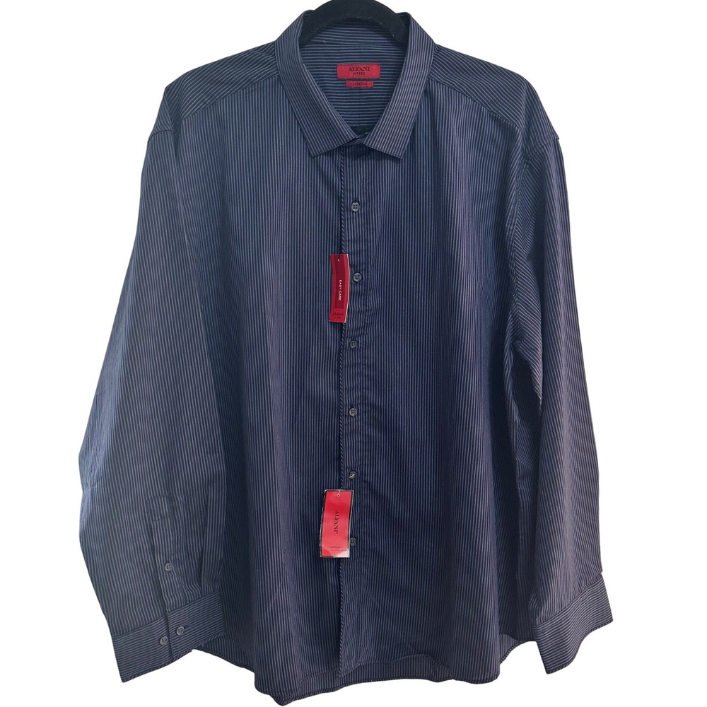 Alfani Mens Sapphire Blue Pinstripe Fitted Dress Shirt XXL Easy Care Stretch